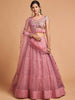 Cunning Blush Pink Thread Embroidery Net Party Wear Lehenga Choli