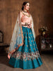 Stunning Teal Blue Thread Work Raw Silk Bridal Lehenga Choli