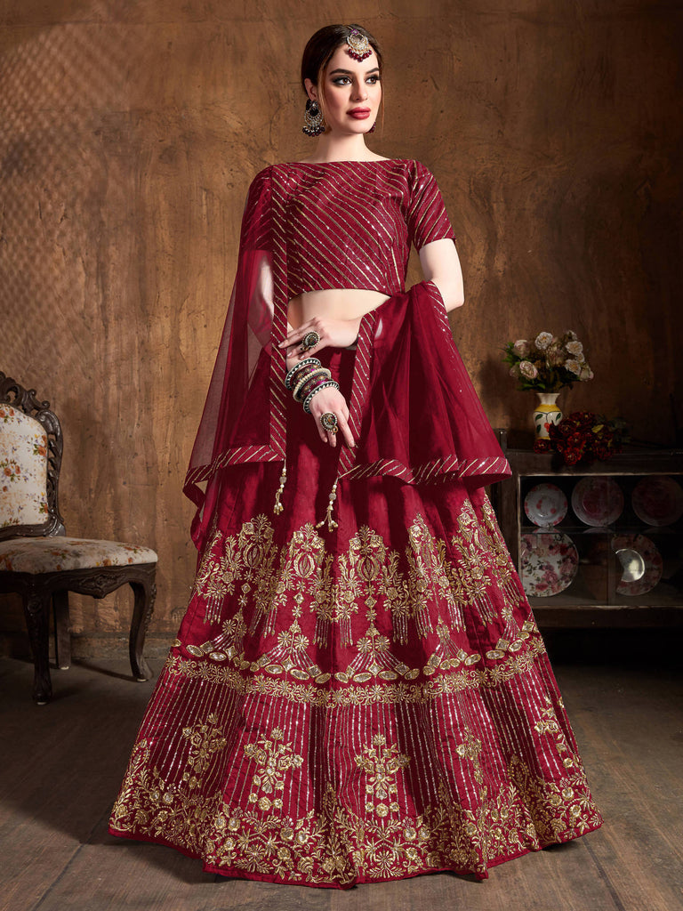 Mesmeric Red Sequins Art Silk Wedding Lehenga Choli