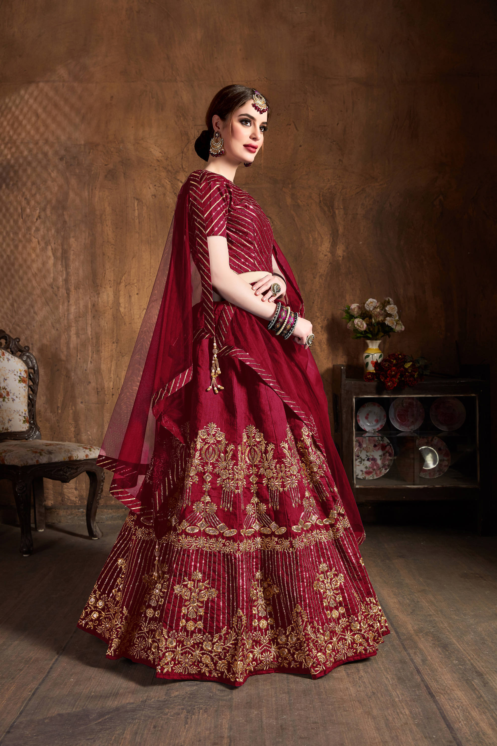Mesmeric Red Sequins Art Silk Wedding Lehenga Choli