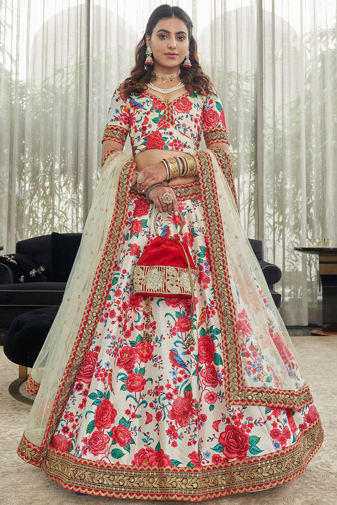 Unstitched Wedding Wear White Color Silk Embroidered Designer Wedding  Lehenga at Rs 4439 in Surat