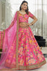 Deep Pink Floral Printed Art Silk Engagement Lehenga Choli With Dupatta