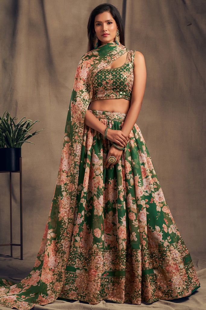 Buy Faux Georgette Embroidered Green Lehenga Choli Online : 218897 - New  Arrivals