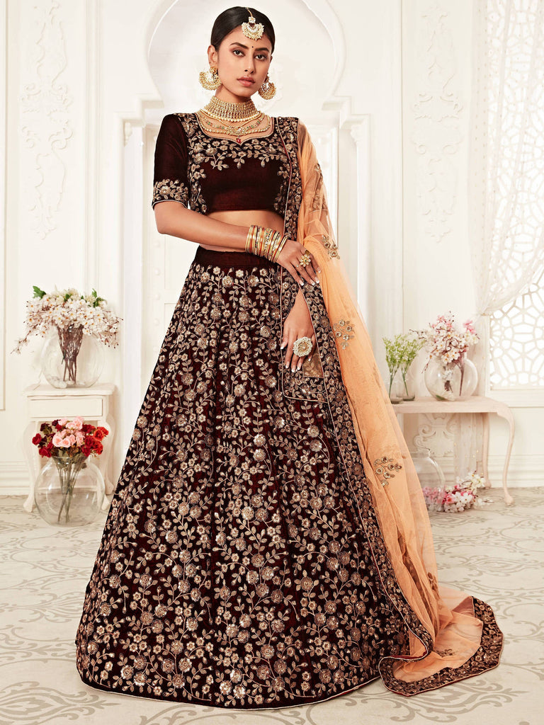 Bridal Wear Silk Lehenga Choli With Sequence Zari And Embroidery Work With  Light Brown Soft Net Dupatta … | Gold lehenga, Indian bridal dress, Lehenga  choli wedding