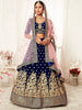 Stunning Navy Blue Floral Embroidery Velvet Bridal Lehenga Choli With Dupatta
