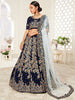Beautiful Navy Blue Heavily Embroidery Velvet Wedding Lehenga Choli 
