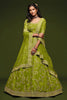 Beautiful Neon Green Thread Embroidered Silk Wedding Wear Semi Stitched Lehenga Choli