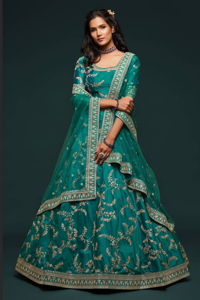 Buy Sage Green Lehenga Choli In Raw Silk With Vibrant Resham Embroidered  Cluster Of Summer Blooms And Buttis KALKI Fashion India
