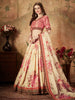 Delightful Off-White Floral Print Organza Silk Wedding Lehenga Choli With Peach Blouse