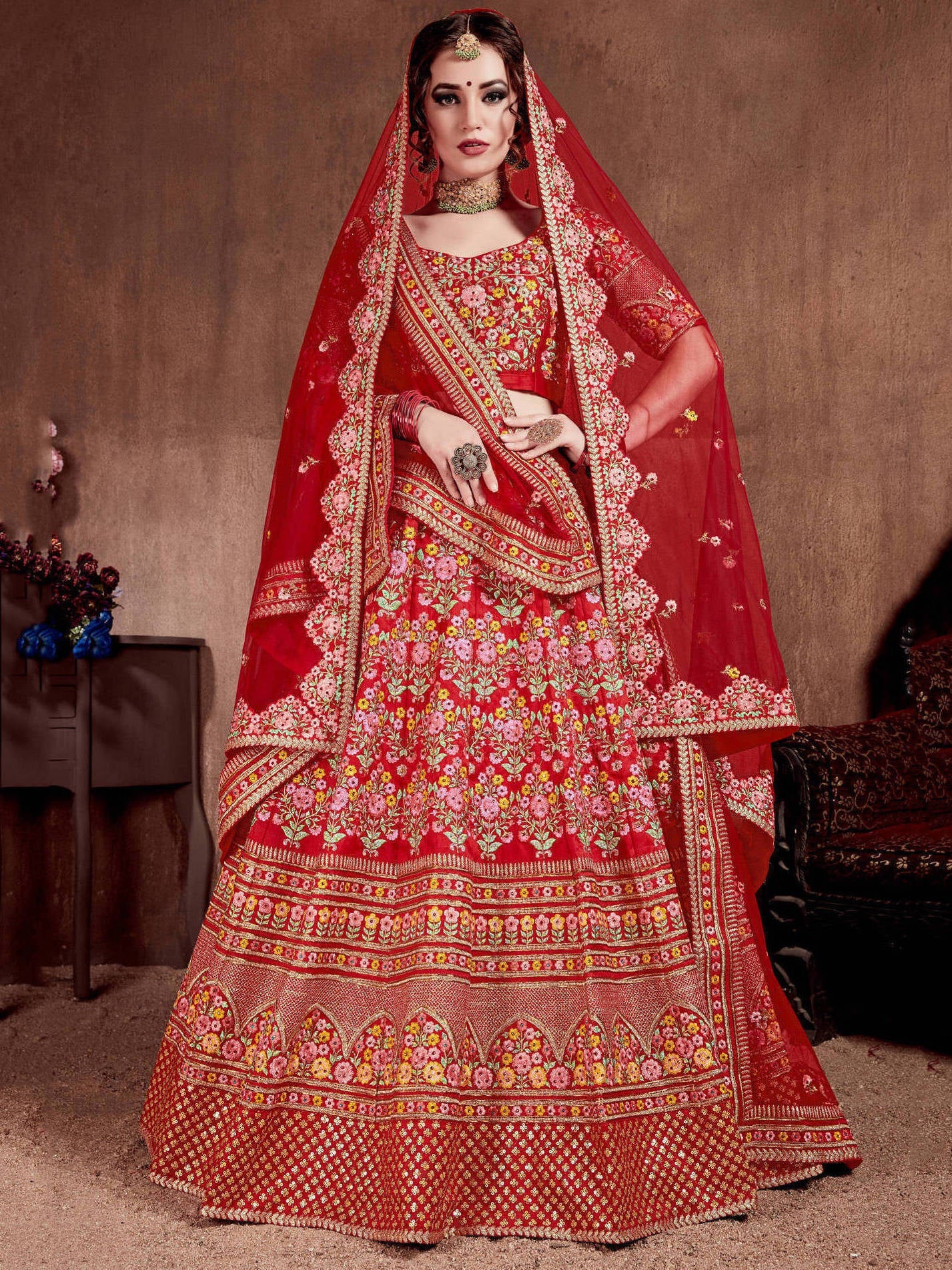Buy Pretty Red Dori Work Silk Bridal Lehenga Choli With Soft Net Dupatta -  Zeel Clothing