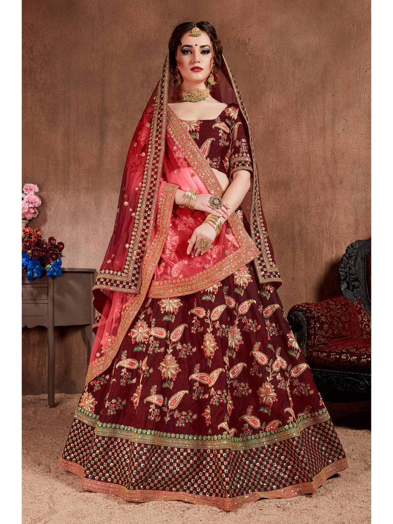 Buy Wedding Party Lehenga Choli - Maroon Thread & Sequin Lehenga Choli –  Empress Clothing