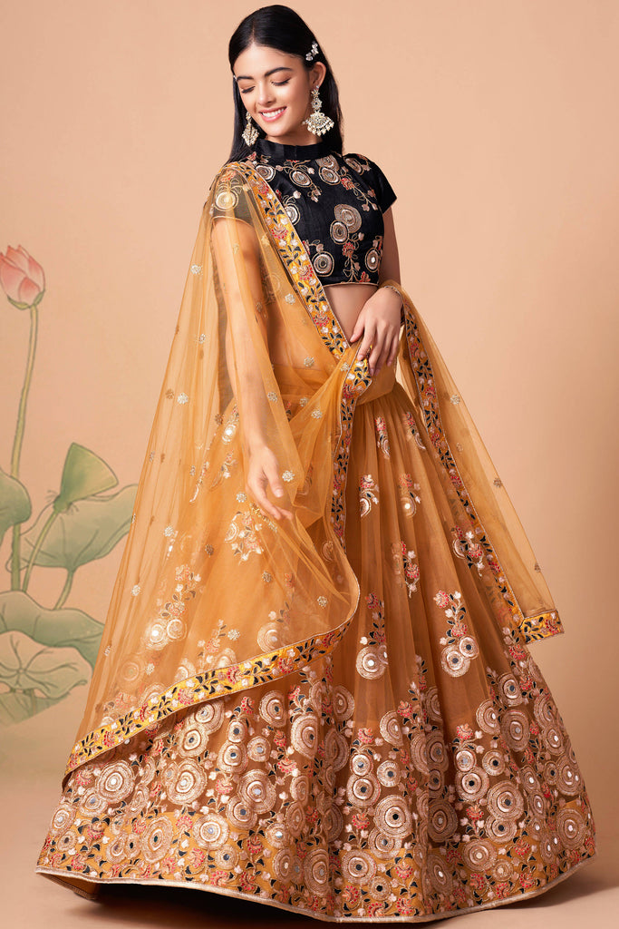 Olive Yellow Mirror Work Lehenga Set With Dupatta - Neha Khullar-  Fabilicious Fashion
