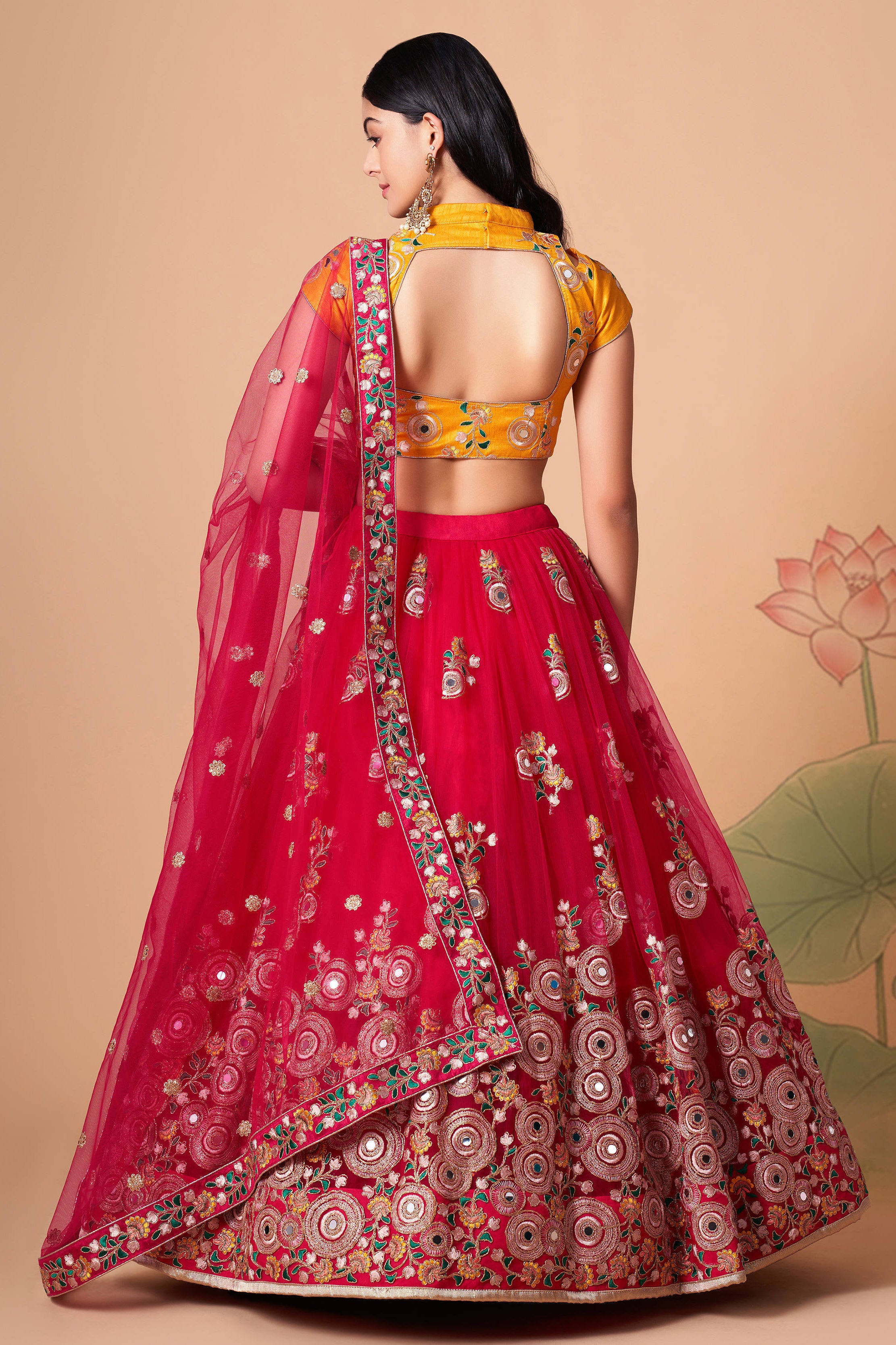 Rani Mirror Work Net Wedding Wear Lehenga Choli